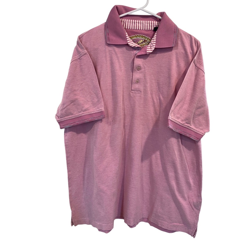 Robert Graham Mens XL Pink Pique‎ Polo Shirt Short Sleeve Striped Trim Cotton